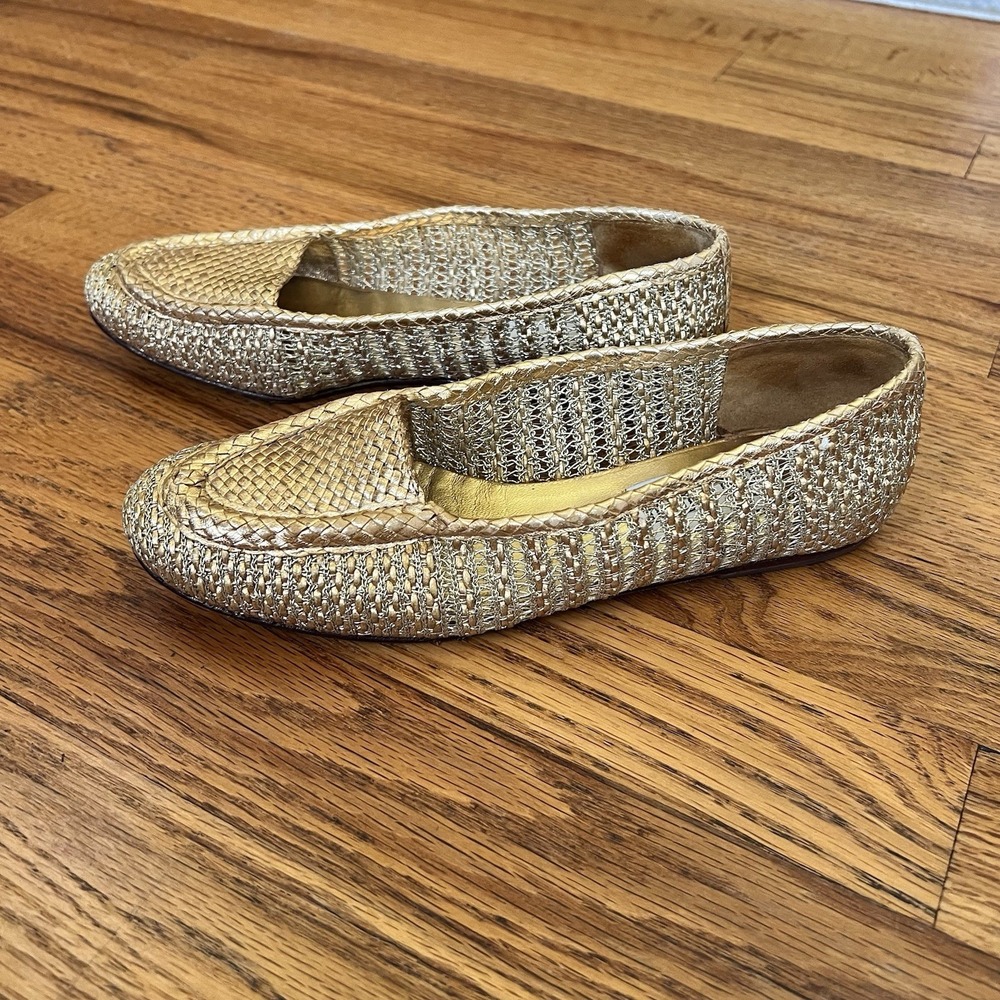 Vintage Pupi Dangieri Designer Italy Shoes Gold All Leather Woven 6.5B Glam RARE - Picture 4 of 7
